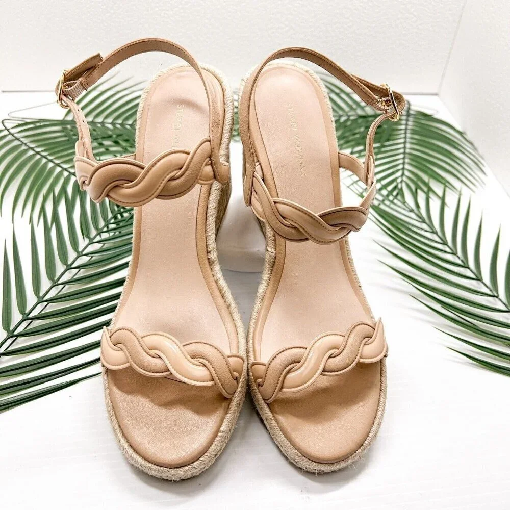 STUART WEITZMAN Twisted Patent Leather Espadrille Wedge Sandals Size 11B NWB